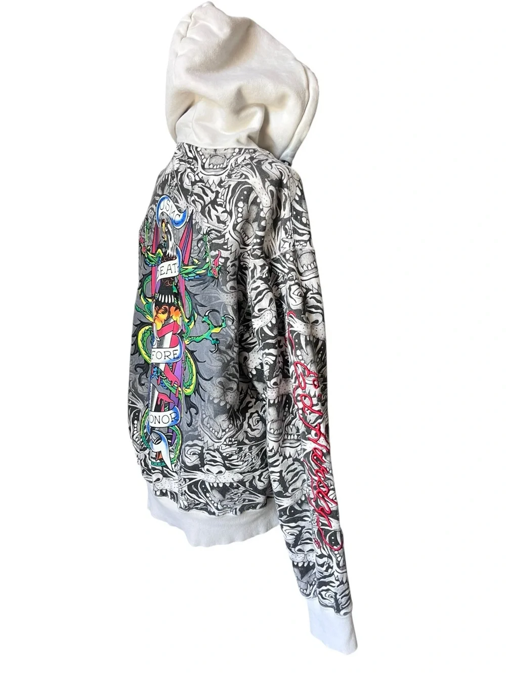 Ed Hardy Y2K Vintage USMC Death Before Dishonor Eagle All Over Print Hoodie LRG